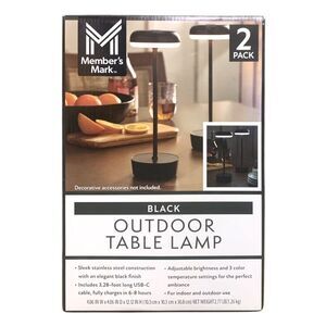 Member's Mark Outdoor Table Lamp 2-Pack, Cordless, Adjustable Brightness (Black)